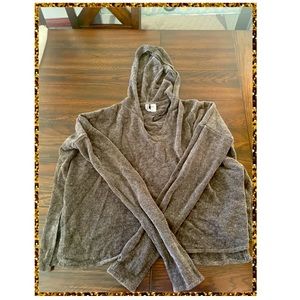 Light grey hoodie styled sweater.